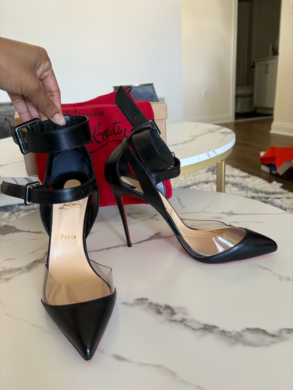 Christian Louboutin Black Leather Slingback Pumps with Red Sole With Box - Picture 5 of 11